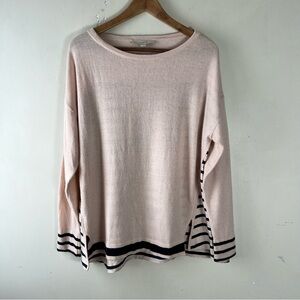 Loft Ann Taylor Navy Blue & Pink Stripe Wool Blend Sweater Mixed Media Large